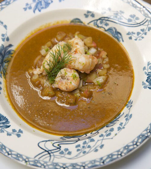 Langoustine Bisque with an Apple and Jerusalem Artichoke Garnish